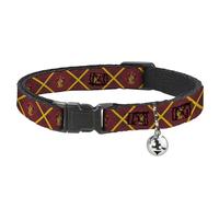 Harry Potter Breakaway Cat Collar With Bell, Plastic Clip, Easy Adjustable, Harry Potter Gryffindor Crest Plaid Reds Gold, 8.5 to 12 Inches 0.5 Inch Wide