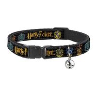Harry Potter Breakaway Cat Collar With Bell, Plastic Clip, Easy Adjustable, Harry Potter Hufflepuff Ravenclaw Gryffindor Slytherin Black, 8.5 to 12 Inches 0.5 Inch Wide