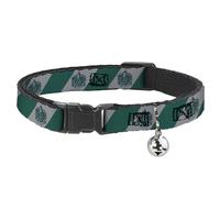 Harry Potter Breakaway Cat Collar With Bell, Plastic Clip, Easy Adjustable, Slytherin Crest Diagonal Stripe Gray Green, 8.5 to 12 Inches 0.5 Inch Wide