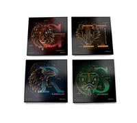 Harry Potter - Celestial House Crests - Hogwarts - Glass Coaster Set - for Gifting Collecting - Comes with Stylish Modern Wooden Holder SPCSTR973