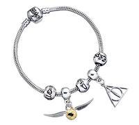 Harry Potter Charm Set- Silver Bracelet/Deathly Hallows/Snitch/ 3 Spellbeads- HP0090