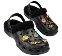 Harry Potter Clogs Womens Teens Winter Fleece Lining & Removable Charms - Warm Slip On Garden Shoes with Strap (Black, 2.5/3.5 UK)