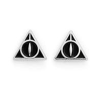 Harry Potter Deathly Hallows Silver Plated Black Stud Earrings by The Carat Shop