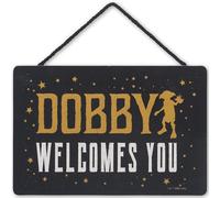 Harry Potter Dobby Welcomes You Hanging Wood Wall Decor - Fun Dobby Sign for Bedroom or Movie Room
