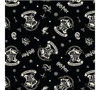 Harry Potter Fabric - VISF54 Harry Potter Hogwarts Crest on Black - Sold by 1 Metre Pre-Cut - 100% Cotton Craft Fabric Material Ideal for Crafts, Quilting, Sewing