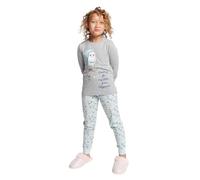 Harry Potter Girls Cotton Pyjama Set - Hedwig Hogwarts Letter Long Sleeve Top & Cuffed Bottoms - Cotton, Machine Washable - Grey Marl & Light Blue Sleepwear - Ages 7-12 Years