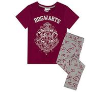 Harry Potter Girls Pyjama Set | Hogwarts Glitter Crest Long or Short Leg PJs in Burgundy & Pink | Kids Sleepwear for Bedtime, Lounging or Sleepovers | Officially Licensed Wizarding World Merchandise
