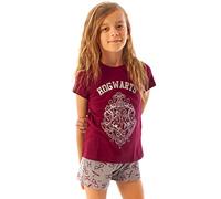 Harry Potter Girls Pyjama Set | Hogwarts Glitter Crest Long or Short Leg PJs in Burgundy & Pink | Kids Sleepwear for Bedtime, Lounging or Sleepovers | Officially Licensed Wizarding World Merchandise