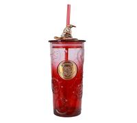 Harry Potter Glass Tumbler with Sorting Hat Straw & Lid, Red Ombre Design