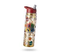 Harry Potter Glitter Water Bottle 600ml - Hogwarts Crest Drinking Bottle with Sparkly Glitter Chamber, Flip Spout Lid & Straw, BPA-Free Kids Reusable Bottle