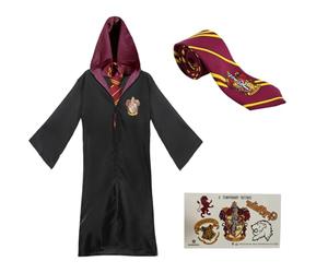 Harry Potter Gryffindor Kids Costume Set - One Size Hogwarts Robe, Necktie & Temporary Tattoos - Children’s Fancy Dress Outfit for World Book Day & Parties