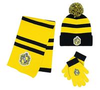 Harry Potter Gryffindor Slytherin Hufflepuff Ravenclaw Winter Hat and Gloves Set 5-13 Years, Hufflepuff, 5-13 Jahre