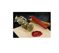 The Noble Collection Harry Potter Gryffindor Wax Seal - 6.5in (16.5cm) Die Cast Metal Stamp and Coloured Red and Gold Wax Set - Officially Licensed Film Set Movie Props Gifts Stationery