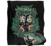 HARRY POTTER Hogwarts Green and Gold Floral Crest Officially Licensed Silky Touch Super Soft Throw Blanket 152 x 127 cm