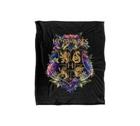 Harry Potter Hogwarts Multi-Colored Floral Crest Officially Licensed Silky Touch Super Soft Throw Blanket 152X127 Cm In White White