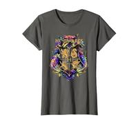 Harry Potter Hogwarts Multi-Coloured Floral Crest T-Shirt, Women, Asphalt Grey, Medium