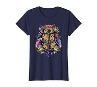 Harry Potter Hogwarts Multi-Coloured Floral Crest T-Shirt, Women, Navy Blue, 3X-Large