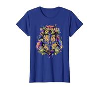Harry Potter Hogwarts Multi-Coloured Floral Crest T-Shirt, Women, Royal Blue, Small