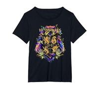 Harry Potter Hogwarts Multi-Coloured Floral Crest T-Shirt, Women's Plus, Black, 1X