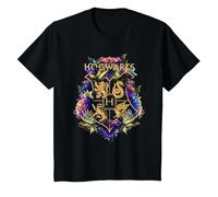 Harry Potter Hogwarts Multi-Coloured Floral Crest T-Shirt, Youth, Black, Small