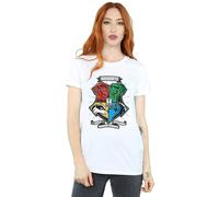 Harry Potter Hogwarts Toon Crest Cotton Boyfriend T-Shirt In White White 4XL