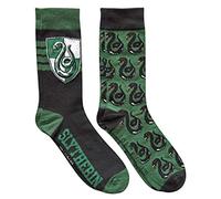 Harry Potter House Crest Pattern Men's Crew Socks 2 Pair Pack Shoe Size 6-12, Green, Medium