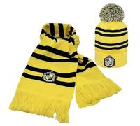 Harry Potter Hufflepuff Hat & Scarf Set Winter Accessory, Yellow, One Size