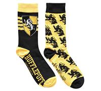 Harry Potter Hufflepuff House Crest Pattern Men's Crew Socks 2 Pair Pack Shoe Size 6-12