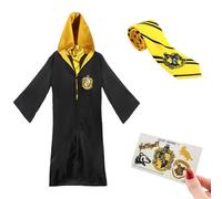 Harry Potter Hufflepuff Kids Costume Set - One Size Hogwarts Robe, Necktie & Temporary Tattoos - Children’s Fancy Dress Outfit for World Book Day & Parties