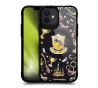 Harry Potter Hufflepuff Pattern Magical Icons Black Shockproof Bumper Case [Military Grade Protection] Compatible with Apple iPhone 12 / iPhone 12 Pro and Compatible with MagSafe