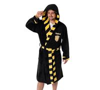 Harry Potter Hufflepuff Unisex Black Hooded Bathrobe | Cosy Fleece Loungewear with Tie | Long Sleeve Movie-Themed Sleepwear | Perfect for Relaxing at Home Merch - Medium