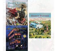 harry potter illustrated edition 3 books collection set (harry potter and the philosopher's stone, harry potter and the prisoner of azkaban, harry potter and the chamber of secrets)