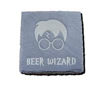 HARRY POTTER INSPIRED SLATE COASTER HOME HOUSE GIFT IDEA PRESENT DRINKS MAT (2, BEER WIZARD)