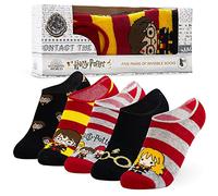 Harry Potter Invisible Socks Kids, 5 x No Show Socks Low Cut Socks Gifts (Black/Red, 9-12 UK)