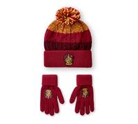 Harry Potter Kids Beanie Hat & Gloves Set | Unisex Red & Yellow Knitted Winter Hat with Gryffindor Crest | One Size Pom Pom Beanie with Cold Weather Gloves for Boys & Girls | Wizard Movie Merchandise