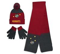 Harry Potter Kids Winter Hat Scarf and Gloves Set (Dark Red, 6-8 Years)