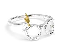 Harry Potter Lightning Bolt and Glasses Ring in 925 Sterling Silver with Gold Plated Bolt, Size Large UK P, Gift Boxed
