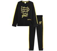 Harry Potter Long-Sleeve Cotton Pyjamas for Girls 7-14, Soft Breathable Black/Gold Nightwear