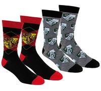 Harry Potter Mens Slytherin & Gryffindor Casual Crew Socks 2 Pair Pack (Red/Green) One Size