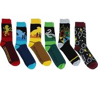 Harry Potter Mens Socks - Hufflepuff, Ravenclaw, Slytherin, Gryffindor House Crest 6 Pack Crew Sock Set, Multicolor, Multicolor, 8-12