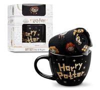 Harry Potter Mug & Socks Gift Set for Women & Teens UK Size 2.5-7.5, Hogwarts Calf Socks Ceramic Mug, Xmas Gifts for Women (Black, 2.5/7.5 UK)