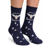 Harry Potter Night Socks Men - Hedwig Owl Navy Crew Socks - British UK Socks Soft Breathable Cotton Knit - UK Size 6-11(EU 39-46) - Wizarding World Gift for Men