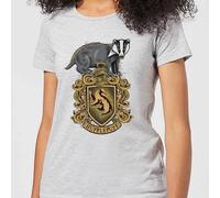 Harry Potter Official Hufflepuff Drawn Crest Women's T-Shirt in Grey | Size: Medium Harry Potter Grey M