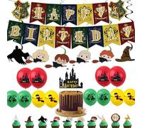 Harry Potter Party Supplies,44Pcs Birthday Decorations,Magical Wizard Party Packs with Happy Birthday Banners,12 Balloons,25 Harry Potter Cake Toppers,2 Hanging Swirls for Boy
