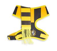 Harry Potter Pet Harness, Dog Collar Plastic Buckle, Hufflepuff Stripe Yellow with Scarf Applique, Fits Dog with 12" Neck Size and 17-21" Chest Girth