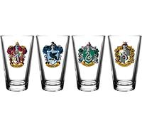 Harry Potter Pint Glass Set - Includes House Crests: Gryffindor, Slytherin, Hufflepuff, & Ravenclaw -16 oz. Capacity - Set of 4 Glasses
