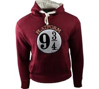 Harry Potter Platform 9¾ Unisex Hoodie - Maroon Hooded Sweatshirt with Gold Lurex Platform Embroidery, 9¾ Felt Applique & Gryffindor Sleeve Print - XS to 2XL (UK, Alpha, XL, Regular, Regular)