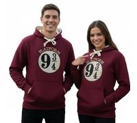 Harry Potter Platform 9¾ Unisex Hoodie - Maroon Hooded Sweatshirt with Gold Lurex Platform Embroidery, 9¾ Felt Applique & Gryffindor Sleeve Print - XS to 2XL (UK, Alpha, XS, Regular, Regular)