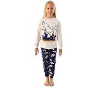 Harry Potter Pyjamas For Girls | Kids Hedwig Long Sleeve Cream T-Shirt & Navy Fleece Trousers PJ Set | Wizard Merchandise