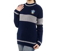 Harry Potter Ravenclaw Quidditch Jumper: Hogwarts House Ravenclaw Quidditch Uniform Replica Rib Stitch Knitted Crew Neck Jumper for Men and Women (S) Blue, Silver